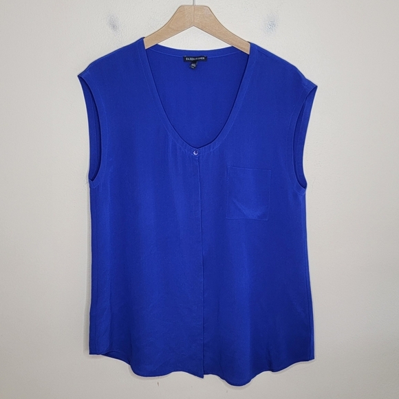 Eileen Fisher | Cobalt Blue Silk Button Front Sleeveless Blouse Size Small - Picture 1 of 4